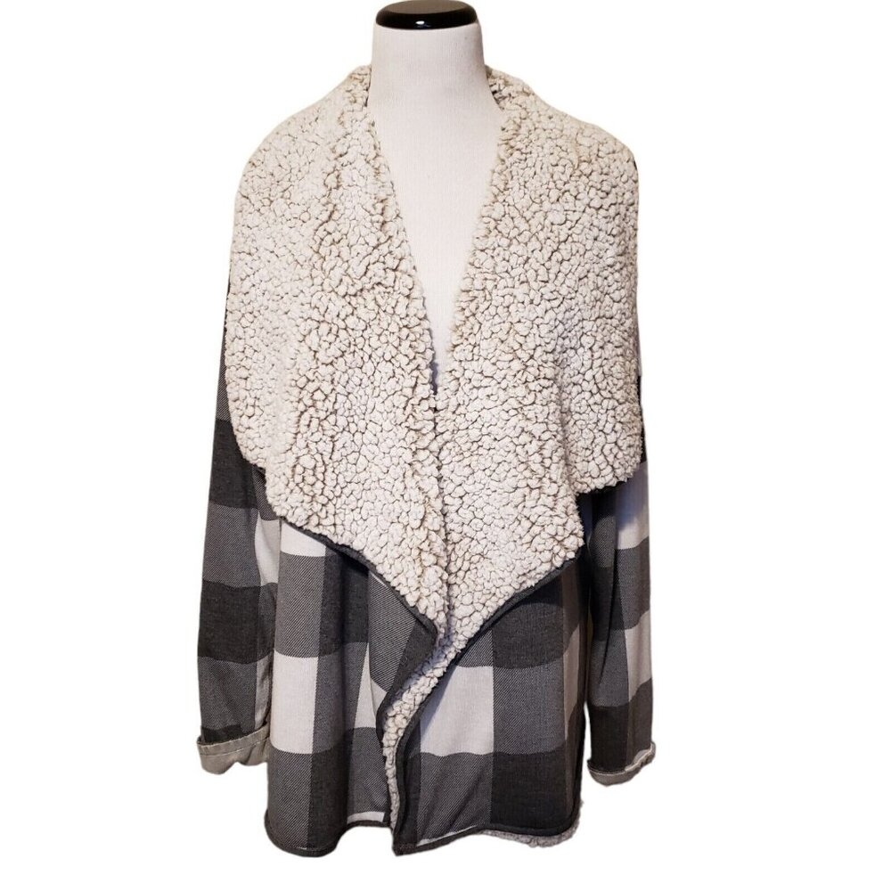 Thread & Supply Womens Buffalo Check Sherpa‎ Lined Open Cardigan Jacket Size M